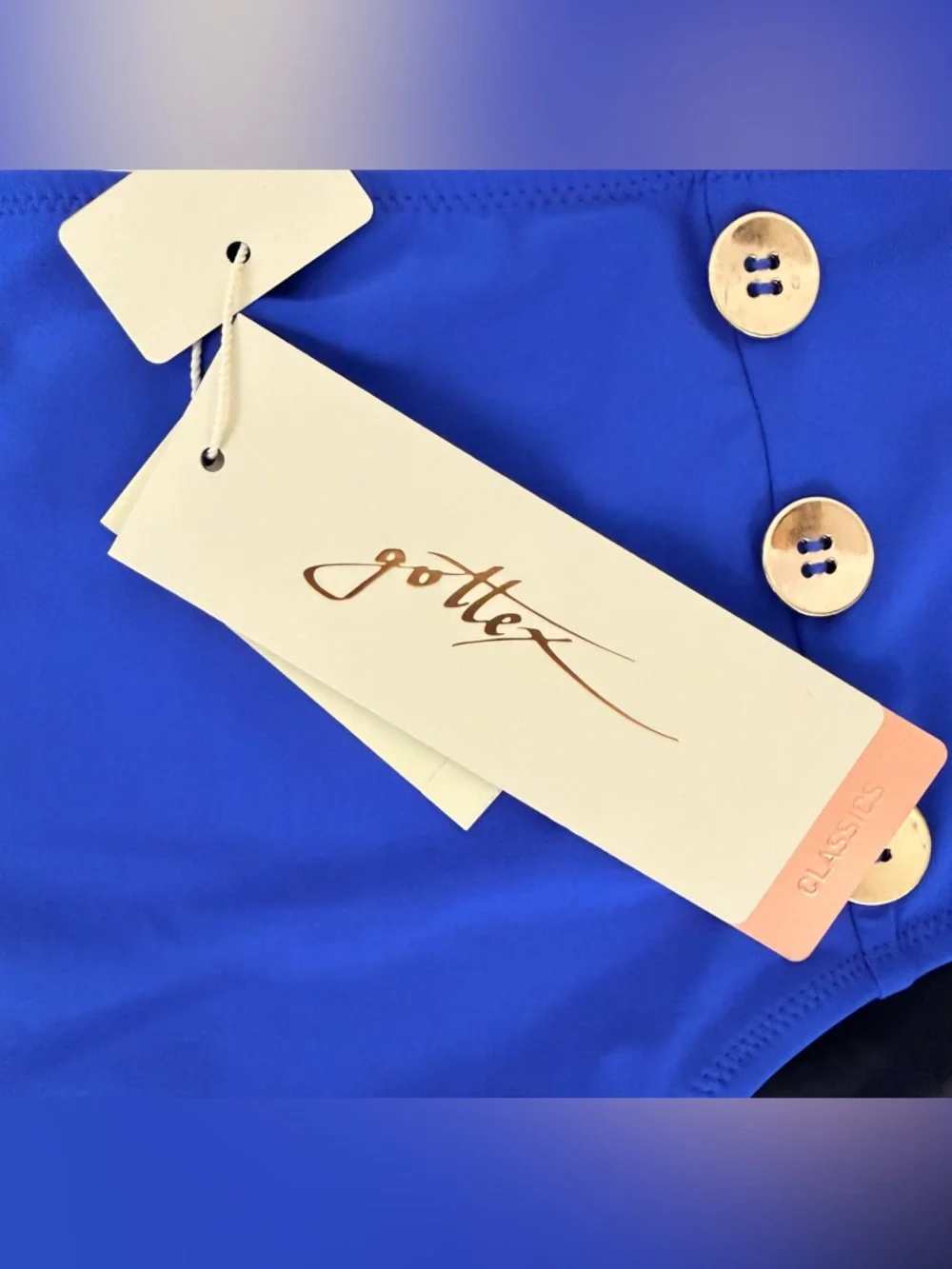 Gottex Cobalt Blue High-Waist Full Coverage Bottom w/Gold Buttons 6 & 10 NWT